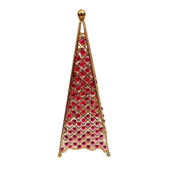 Vintage Jeweled Brass 4 Sided Table Top Pyramid Tree 17.5" Christmas Tree Rare - Picture 1 of 11